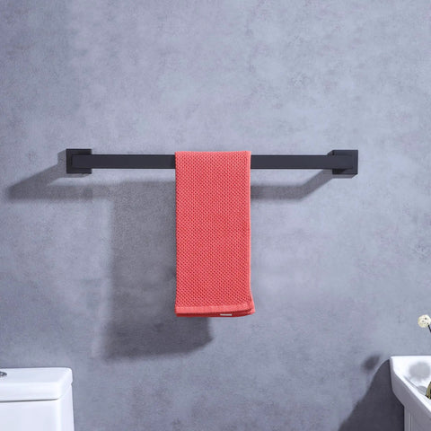 2 Pack Matte Black 24 Inch Stainless Steel Bathroom Towel Bar Set Wall Mount Towel Rack Hanger with red towel
