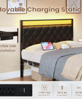 Modern Full Size Bed Frame With App Controlled LED Lights And Built In Dual USB Ports, Padded PU Leather Headboard, Heavy Duty Steel Slats, Zero Hassle Setup With Charging Station
