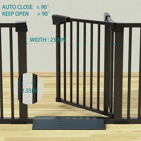 Auto Close Baby And Dog Gate For Stairs And Doorways No Drilling Pressure Mounted Black 51 Inch Safety Gate open width 23.6in