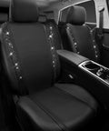PU Leather Bling Diamond Car Seat Covers Full Set Waterproof Durable With Rear Zipper Universal Fit For Women Girly Black Interior