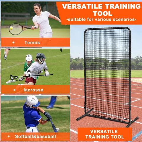 Pitching Screen For Batting Cage With Portable Bag, Heavy Duty 7x4 Ft Net Shield displayed with versatile training uses