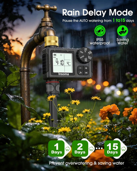 Water Timer For Garden Hose With Brass Inlet And One Outlet Sprinkler Timer Auto Manual Rain Delay Mode Large LCD Display