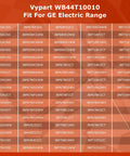 Compatibility chart for WB44T10010 Compatible Oven Bottom Heating Element for GE Electric Ranges, listing specific models.