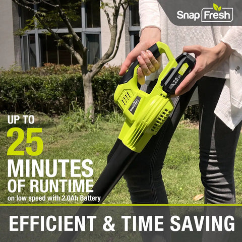 Person using 20V Cordless Leaf Blower With 2Ah Battery And Fast Charger Lightweight 2.7 Lb for lawn cleanup