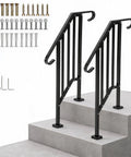 Adjustable 2 Pack Outdoor Stair Handrail Kit Tough As Nails Built With Galvanized Steel And Black Powder Coated Industrial Pipe Style