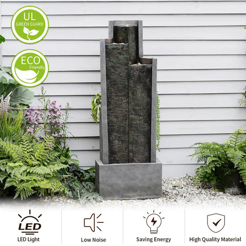 Modern Outdoor Water Fountain With LED Lights, 49.6 Inch Cascading Waterfall for indoor or outdoor use, chill garden vibes
