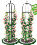 Two Pack Garden Obelisk Trellis For Climbing Plants 71 Inch Tall Metal Heavy Duty Rustproof Plant Support with roses
