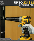 User holding Heavy Duty Cordless Rivet Gun Compatible With Dewalt 20V And 60V Max Battery System Tool Only featuring strong pulling force.