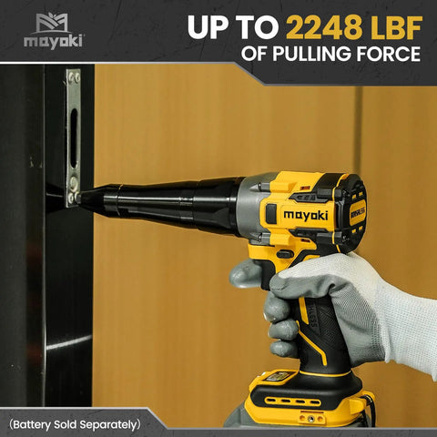 User holding Heavy Duty Cordless Rivet Gun Compatible With Dewalt 20V And 60V Max Battery System Tool Only featuring strong pulling force.