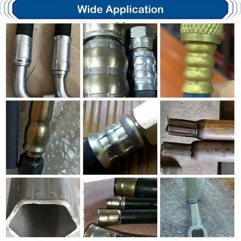 Various hydraulic hose fittings and connections showcasing the Professional Hydraulic Hose Crimping Machine Slick 0.55 To 2.72 Inch.