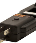 Close-up of Must Have AC Line Splitter And GFCI Outlet Tester with five indicators, showing plug and buttons for wiring checks.