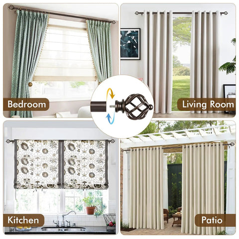 Bronze Curtain Rod Set With Adjustable Range From 32 To 58 Inches, Twisted Cage Finials, used in Bedroom, Living Room, Kitchen, Patio