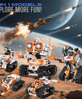 5-In-1 STEM Robotics Kit for Kids 6 Plus With Remote Or App Control Coding Robot displayed on a space-themed background