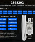 Upgrade Refrigerator Cold Control Thermostat 2198202 with wiring and dimensions, compatible with major brands