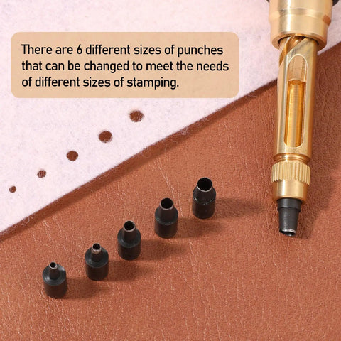 Adjustable Belt Hole Punch Tool With Wooden Handle Dope Precision Built Automatic Screw Puncher Leather Belt Punch Kit Includes 6 Interchangeable Tips From 1.5mm To 4mm For Belts Watch Bands And Handbags