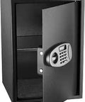 Open Sturdy Digital Security Safe With Electronic Lock, Rugged Heavy Duty Steel Construction For Cash, Documents, Jewelry And More, 2.32 Cubic Feet, Black, Carpeted Interior To Protect Valuables And Prevent Scratches.