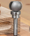 Finger Grip Groove Router Bit For One Inch Boards With One Quarter Inch Shank Template Pattern Bearing Two Flute Pro Grade Carbide Tipped Bearing Guided Precision For Serving And Cutting Boards USA Made, shown on wood surface
