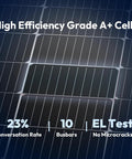 Power Up Anywhere With This 100W Mono Solar Panel Featuring Bifacial Technology 12V Off Grid PV Module For RVs Boats Home Farm And Caravan High Efficiency 23 Percent Monocrystalline Energy Charger showing high-efficiency A+ cells with 23% conversion rate.