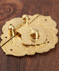 Antique Gold Box Hasp Latch 54x46mm Sturdy Brass Key Hasp Lock for jewelry boxes and furniture on wood surface