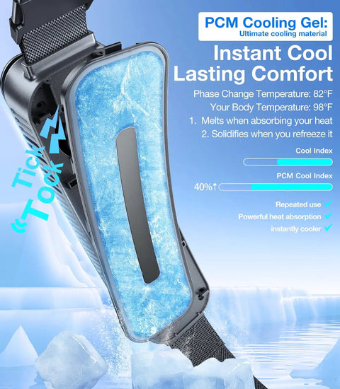 Ultra Light Waist Belt Fan for Full Body Cooling showing PCM cooling gel detail