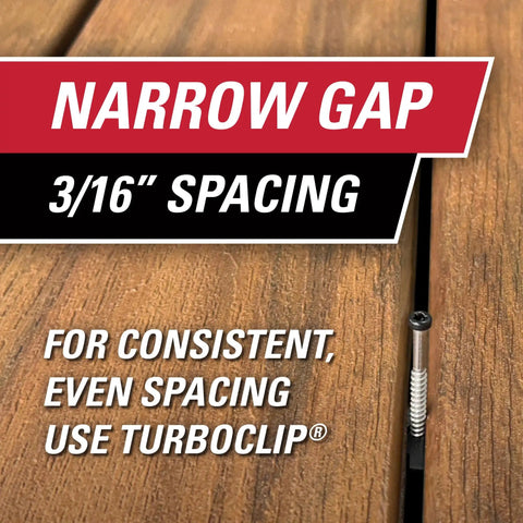 Screw in narrow deck board for consistent spacing using Hidden Deck Fasteners for Narrow Gaps Universal Fit 192 Preloaded Clips.