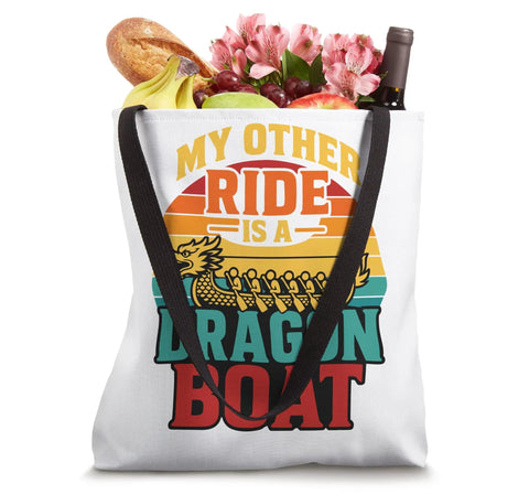 Dragon Boat Racing Tote Bag Dope Gear For Paddlers And Crew Members Men Women And Kids displayed with groceries inside