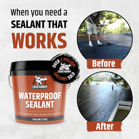 DIY Waterproof Sealant For Flat, Metal And Low Slope Roofs, Foundations, Gutters And More, Flexible Rubber Membrane, Black Finish.