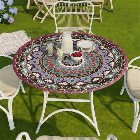 Fitted Round Tablecloth Waterproof Vinyl Circle Cover Fits 36 to 44 Inch Tables Indoor Outdoor Dining Home Patio Party Gear and Gifts