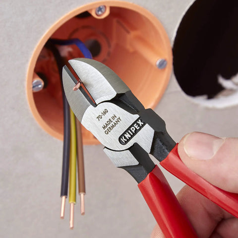 Heavy Duty Diagonal Cutters 6.25 Inch With Precision Cutting Edges For Soft And Hard Wire in use cutting electrical wire.