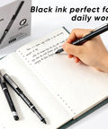 Person writing with Rollerball Pens 0.5 Mm Fine Tip Black Ink 12 Pack on a notebook, showcasing smooth glide and skip-free writing.