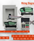 Water Cooled CNC Spindle Kit 2.2KW 110V VFD Inverter with wiring diagram showing control board and terminals.