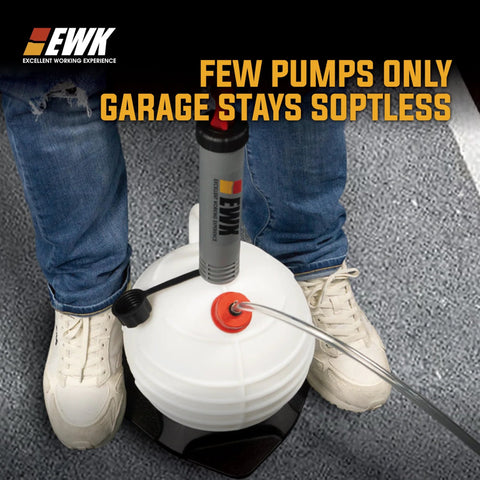 EWK 6L vacuum oil extractor pump, portable automotive/marine fluid extractor with white reservoir and gray hand pump.