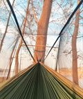 Portable Camping Hammock With Net For Single Or Double Use 2 Person Hammock Tent, green fabric under sky and trees