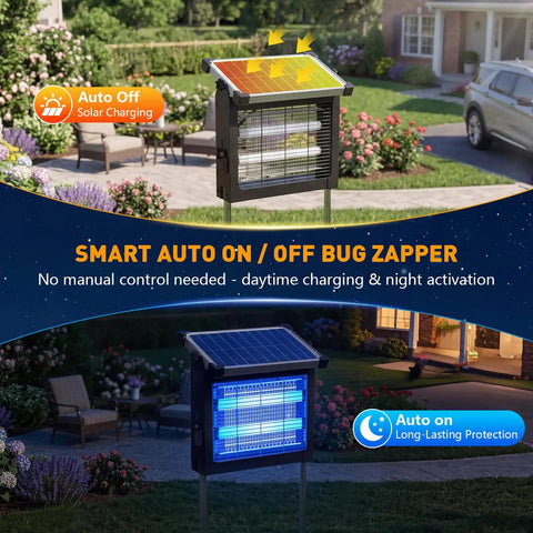 Outdoor Ready 4500V Solar Bug Zapper For Outdoor And Indoor Use With Half Acre Coverage Cordless Rechargeable Electric Mosquito