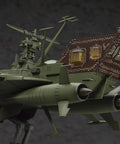 Rear view of Space Pirate Arcadia 1:1500 Scale Plastic Model Kit For Captain Harlock Fans, displaying engines and details.