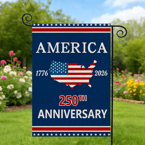 250th Anniversary USA Garden Flag For Outside With Map Design 1776-2026 Patriotic Yard Flag Double-Sided Waterproof Burlap 12x18 Inch 250 Year American Flag For Outdoor Decor hanging in garden