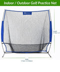 Front view of 7x7 Foot Golf Practice Net for Indoor Garage or Outdoor Backyard Driving, stable frame, heavy-duty mesh netting.