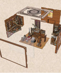 Exploded view of DIY Book Nook Kit For Dollhouse Lovers 3D Wooden Puzzle Bookend And Bookshelf Insert Decor With LED Light Miniature Nook Build For Teens And Adults Beyond Library Max