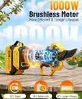 Cordless Electric Pruning Shears With Brushless Motor And Dual Batteries Cuts 1.6 Inch Branches Easily showcasing 1000W motor efficiency.