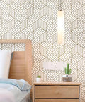 Bedroom scene with Geometric Hexagon Peel And Stick Wallpaper Removable Self Adhesive Vinyl Film for Walls 17.71 by 118 Inch Roll