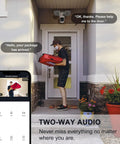 Smart Floodlight Camera with 2.4GHz 1080P outdoor security and two-way audio shown monitoring package delivery