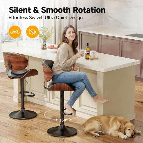 Woman sitting at a bar counter on stool using Beefy Heavy Duty Gas Lift Cylinder Replacement 1000 Lb Capacity, 19.5 To 28 Inch Adjustable Chair Lift For Bar Stools And Office Chairs, Smooth Height Adjustment, Alloy Steel Black