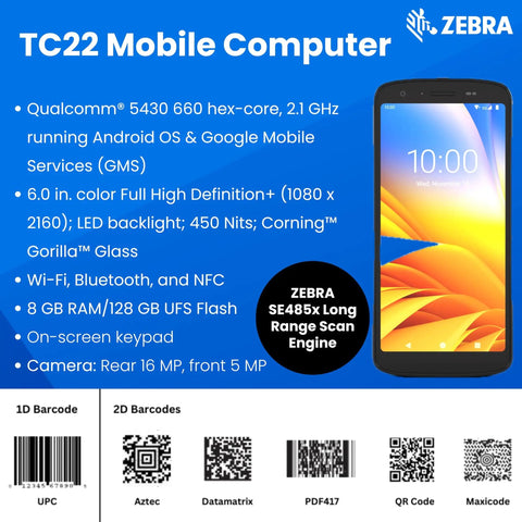 6 Inch Android Handheld Barcode Scanner With WiFi 6 Bluetooth NFC USB C 1D 2D QR Scanning Bright Touch Screen Fast Retail And Warehouse Inventory On The Go Renewed shown with specs on screen