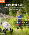 Heavy Duty Hose Reel Cart For 250 Ft Of 5/8 Inch Hose, Grab-And-Go Garden Water Cart With 4 Wheels, Powder Coated Steel