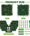 Boxwood Hedge Wall Panels 12 Pack 10x10 Inches Faux Greenery Privacy Screen product size with front and back view
