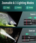 Rechargeable High Lumens Tactical Flashlight Two Pack G1000 Super Bright LED Light zoom in and out with beam modes