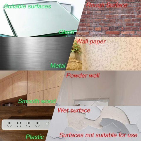 Image showing suitable and unsuitable surfaces for Double Sided Mounting Tape Heavy Duty 0.25 Inch Wide 10 Feet Black Waterproof Foam Tape 5925 VHB