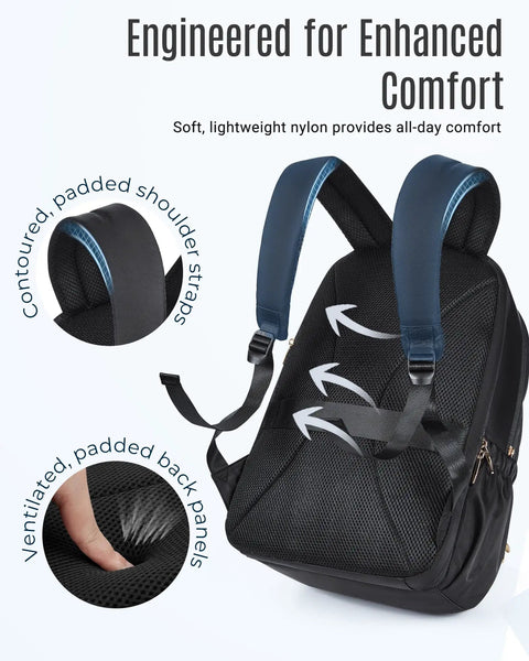 Travel Backpack For Women With 15.6 Inch Laptop Compartment And USB Charging Port Water Resistant Large Capacity Go To Daypack padded straps