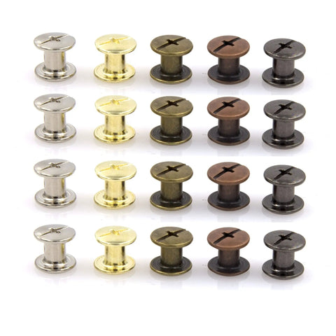 100 Sets Assorted Chicago Screws Kit For DIY Leather Craft In 5 Colors Black Silver Gold Bronze Red Copper 6mm Post Height