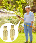 Woman using hose connected with Eight Piece One Quarter Inch NPT Quick Connect Air Hose Fittings Kit with Universal Couplers visible in inset